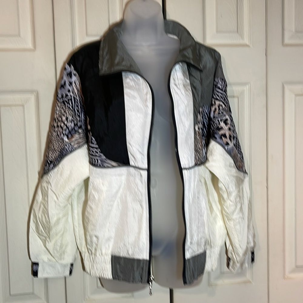 Vintage Ville Franche 1990s Colorblock Windbreaker Jacket Animal Print M - Picture 11 of 16